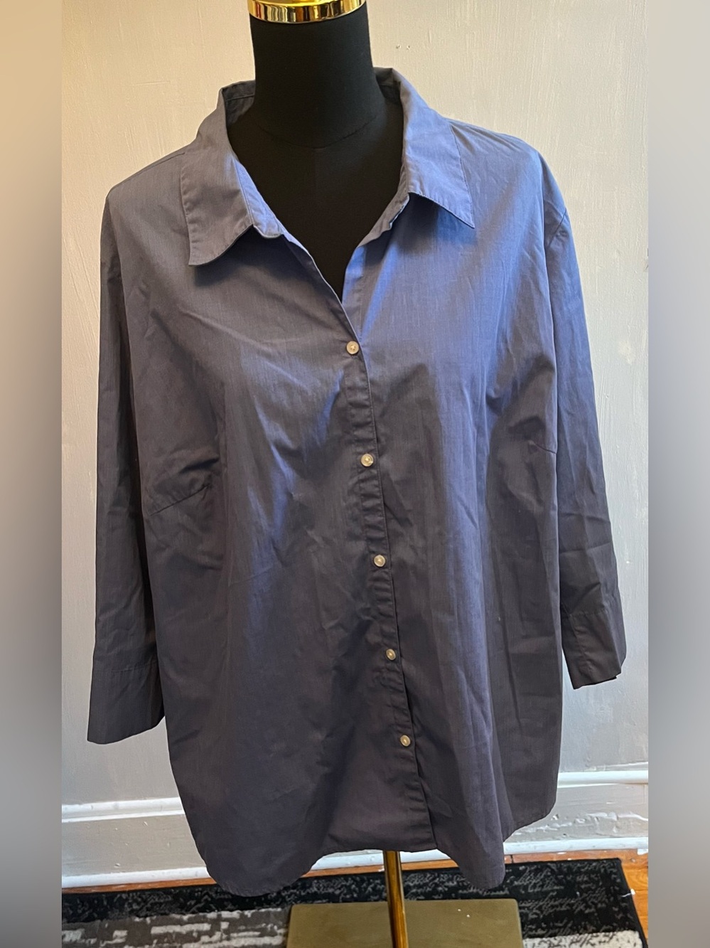 ALC Atlast Classics Button Down Shirt Wrinkle Free 3/4 Sleeves Blue Size 3X